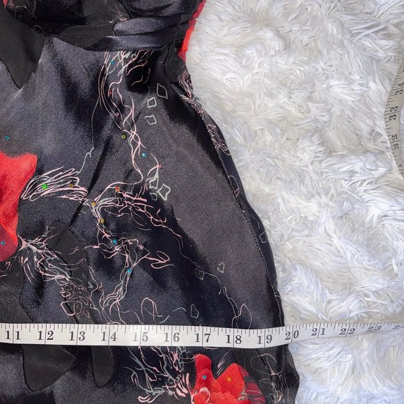 Paraf Sweetheart Halter Maxi Dress Size 12 (42EU) Black Red Floral Satin Jewels - Picture 9 of 12